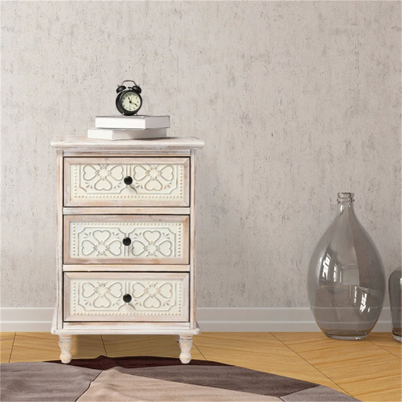 3 Drawer Iron Sheet Carving Nightstand