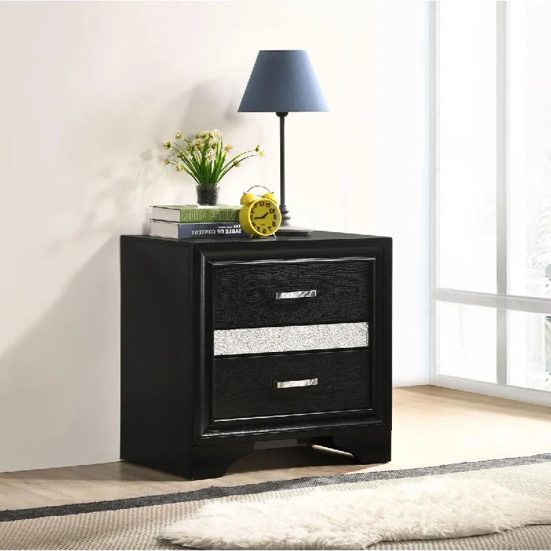 Alexandria Black 2-drawer Nightstand with Hidden Jewelry Tray