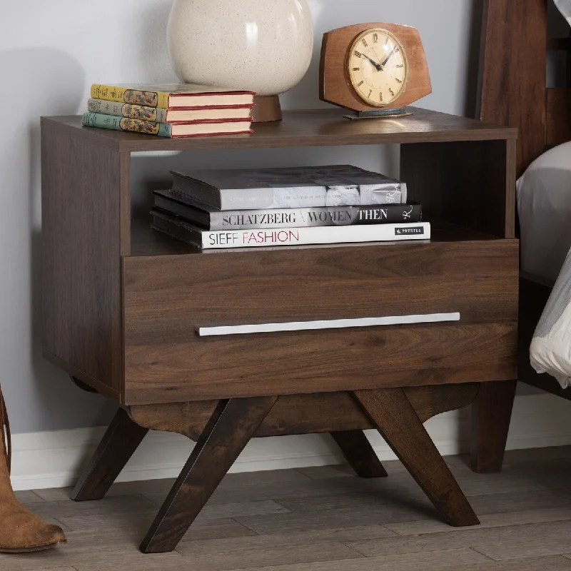 Ashfield Mid-Century Modern Walnut Brown Finished Wood Nightstand