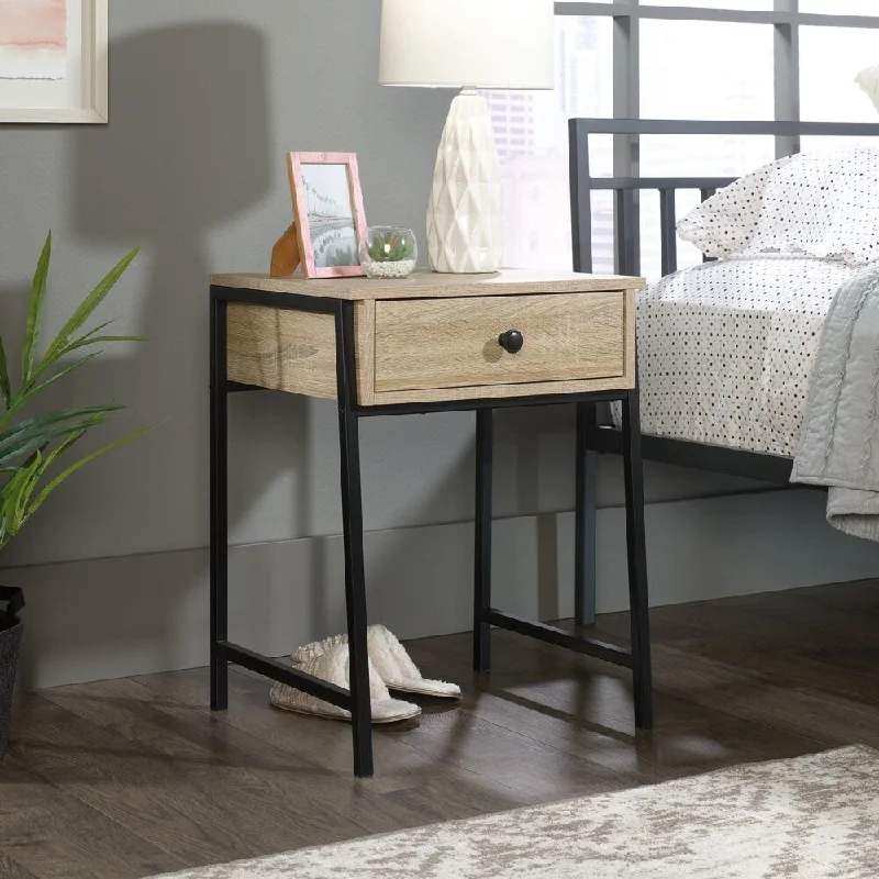 Avenue 1-Drawer Metal & Wood Nightstand, Charter Oak Finish