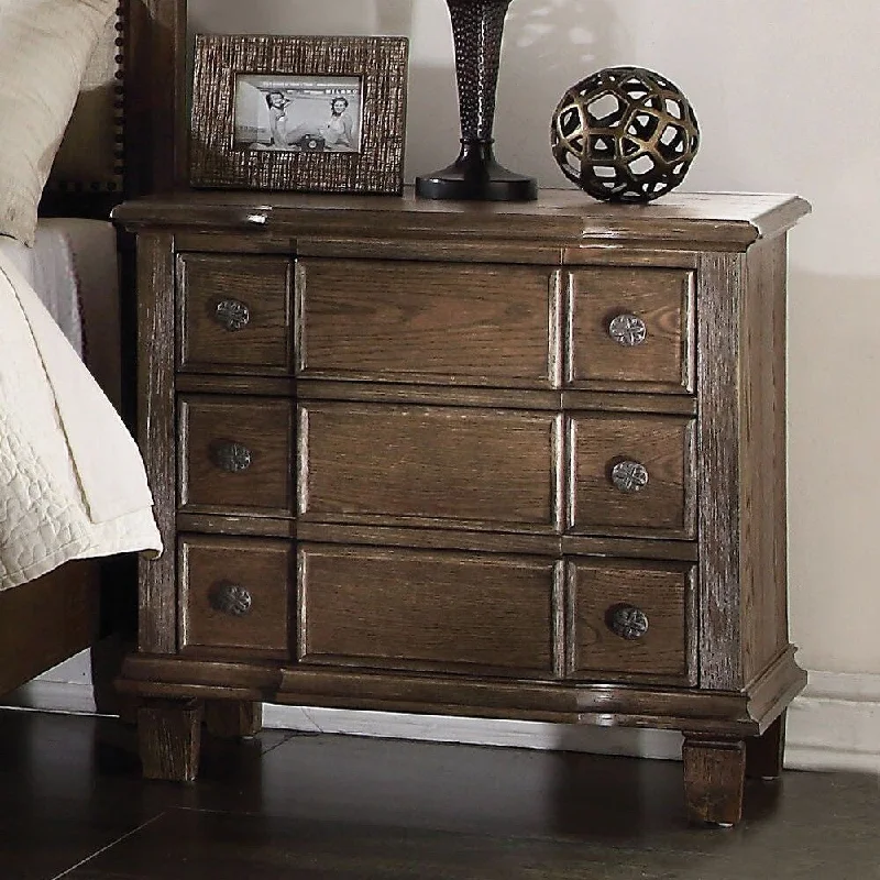 Baudouin Wooden Nightstand with 3 Drawers in Weathered Oak