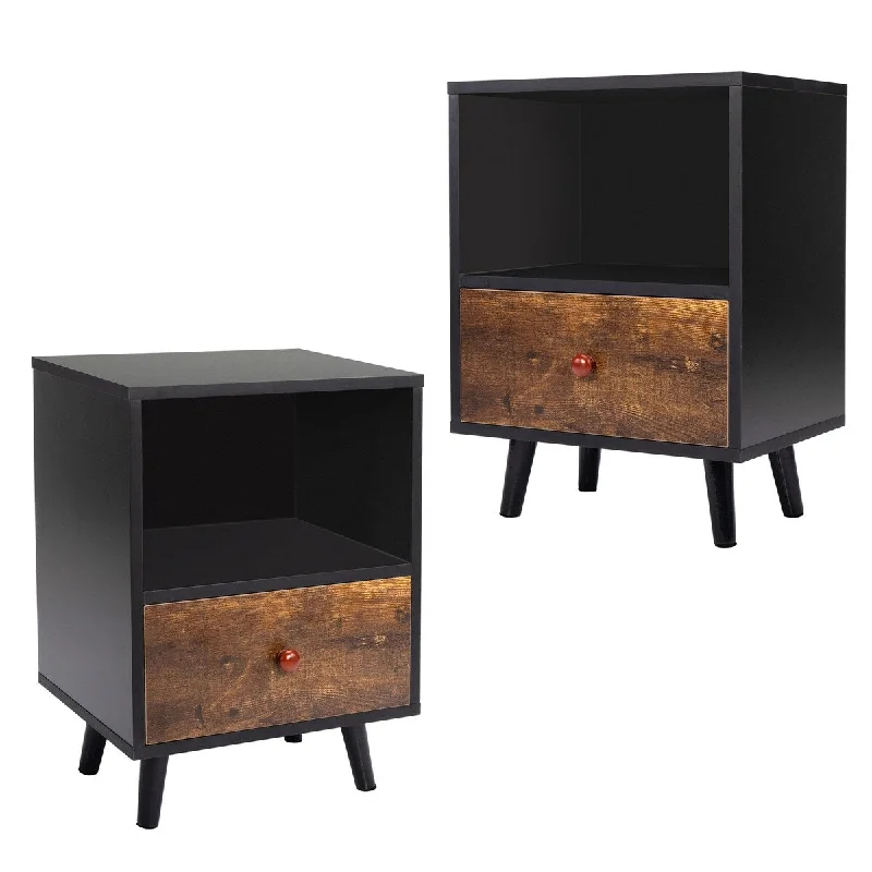 Black Brown Nightstand,Set of 2