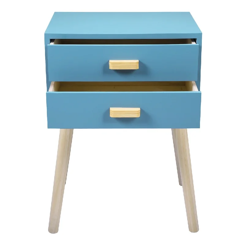 Blue Nightstand with Wooden Handle