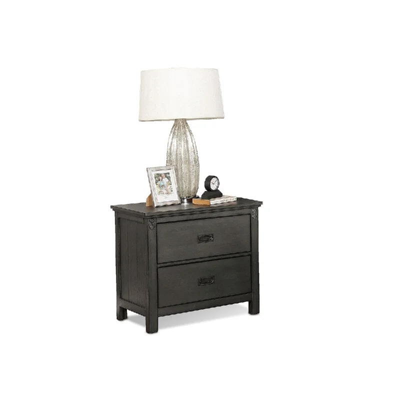 Bristol Modern 2-Drawer Nightstand with Metal Accents, Gray