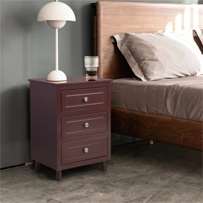 Brown Nightstand Country Style Three Drawer Night Table