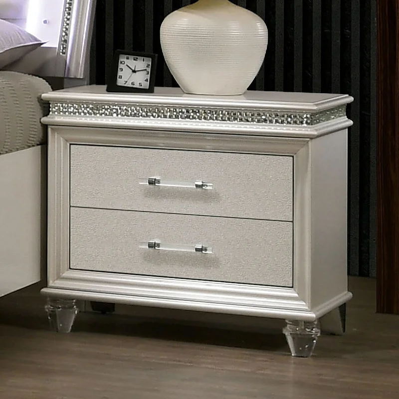 Classic Pearl White 1pc Nightstand Only Contemporary Solid wood 2-Drawers