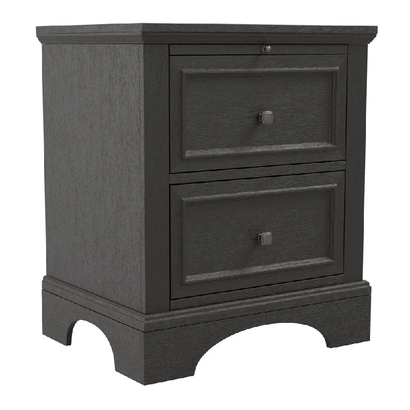 Farmhouse Basics 2 Drawer Nightstand with Tray in Rustic Black Finish