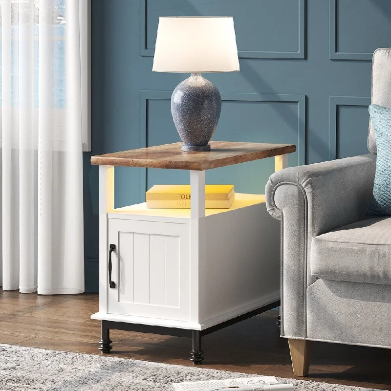 Farmhouse LED Side Table,White Nightstand