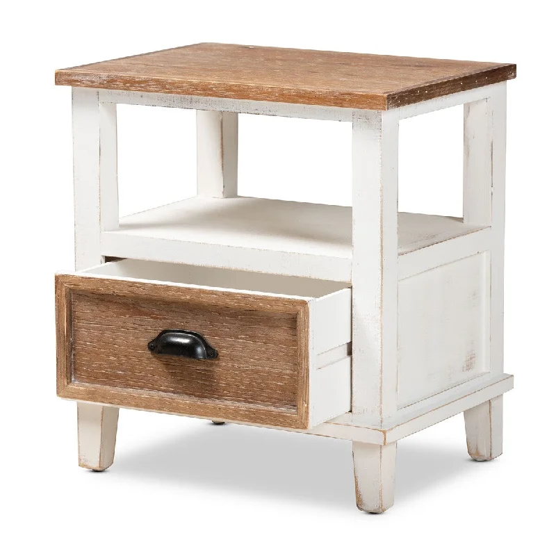 Glynn Rustic Farmhouse Weathered Two-Tone White and Oak Brown Finished Wood 1-Drawer Nightstand