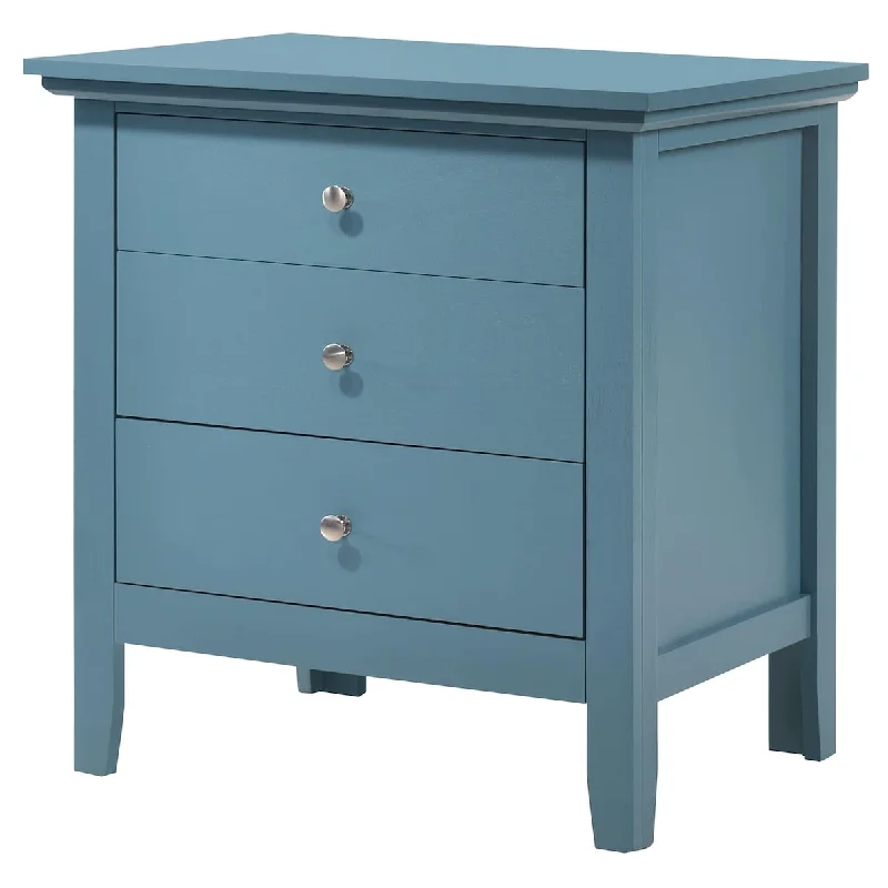 Hammond 3-Drawer Wooden Nightstand Blue Painted