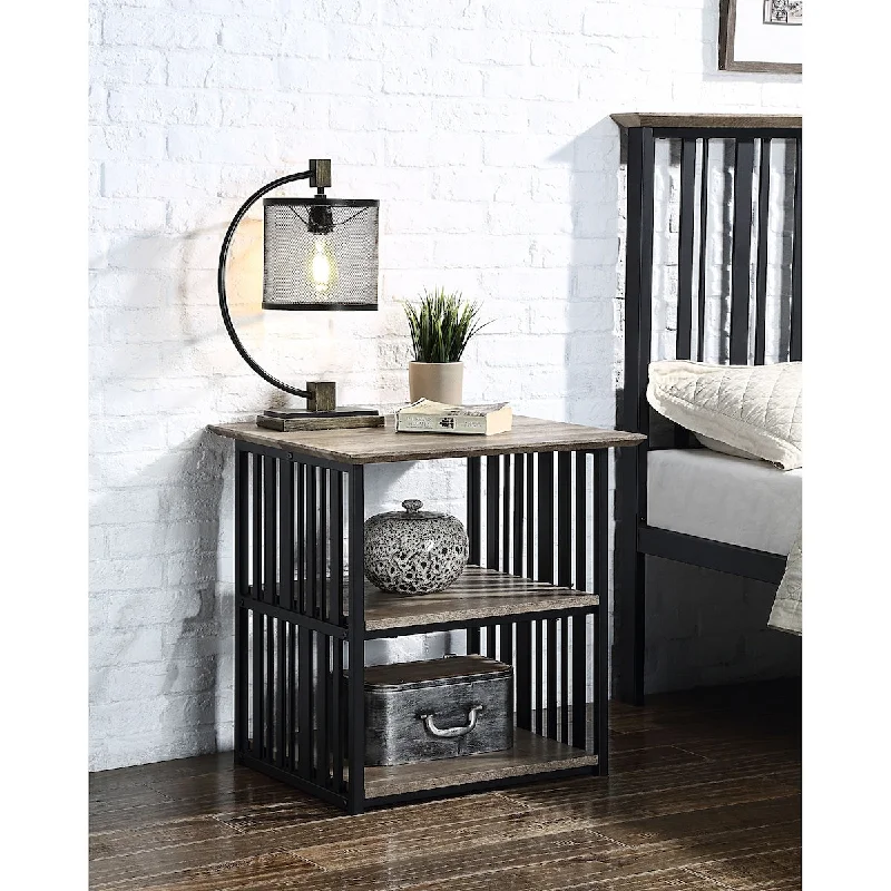 Industrial Wooden Nightstand, Side Table with Shelf