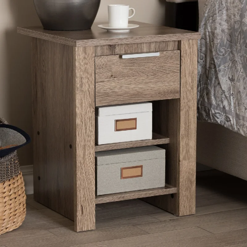 Laverne Modern and Contemporary Oak Brown Finished 1-Drawer Nightstand