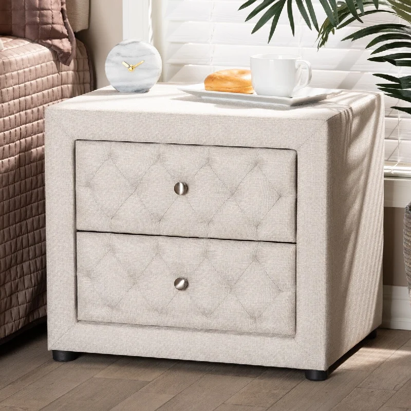 Lepine Modern and Contemporary Light Beige Fabric Upholstered 2-Drawer Wood Nightstand