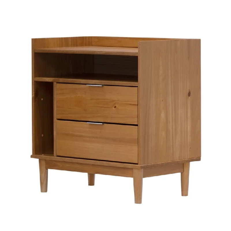 Mid-Century Modern 2-Drawer Wood Nightstand, Solid White