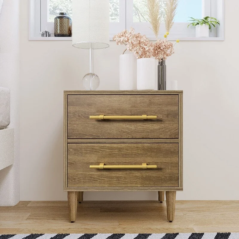 Mid-Century Modern Nightstand with Golden Handles