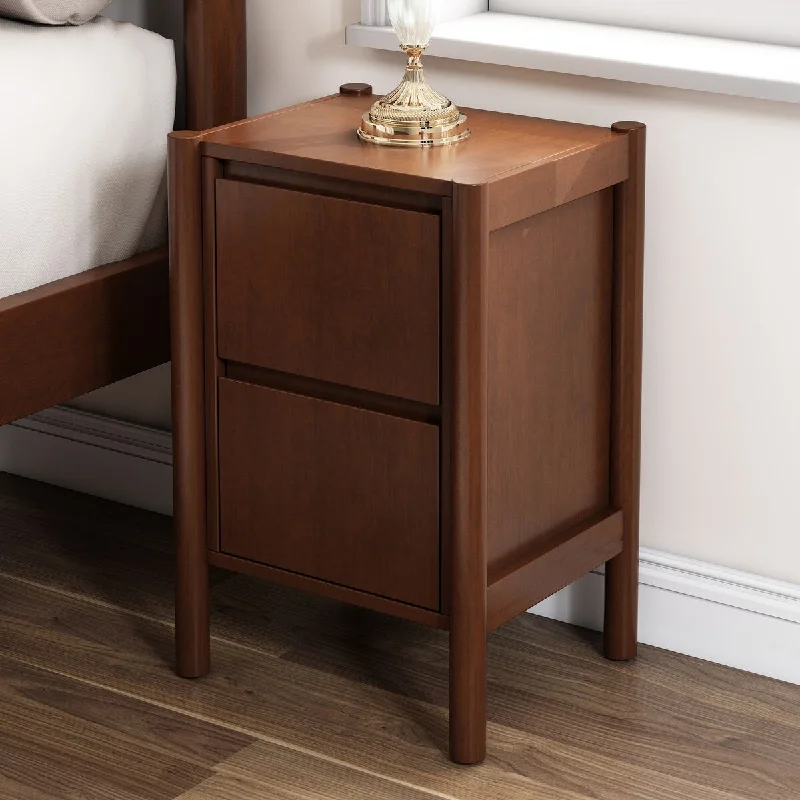 Mid Century Wood 2-Drawer Nightstand