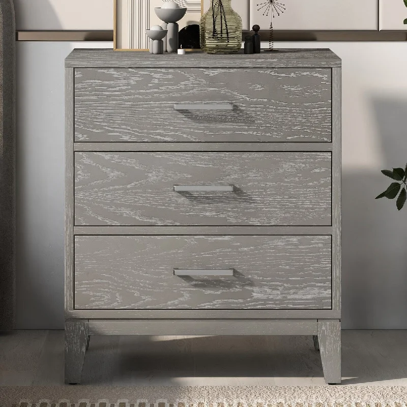 Modern hree-Drawer Nightstand with Tapered Legs and Smooth Gliding Drawers