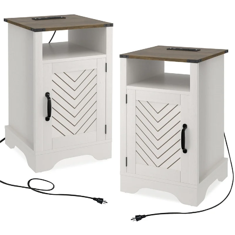 Modern White Cabinet Set Of 2 Nightstands