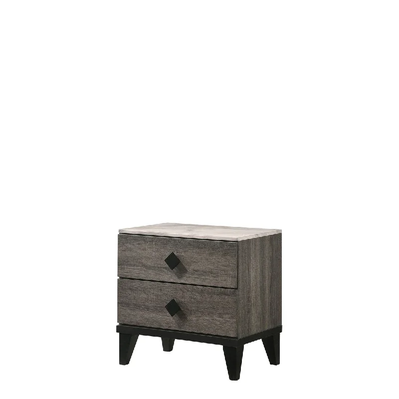 Nightstand, Faux Marble & Rustic Gray Oak