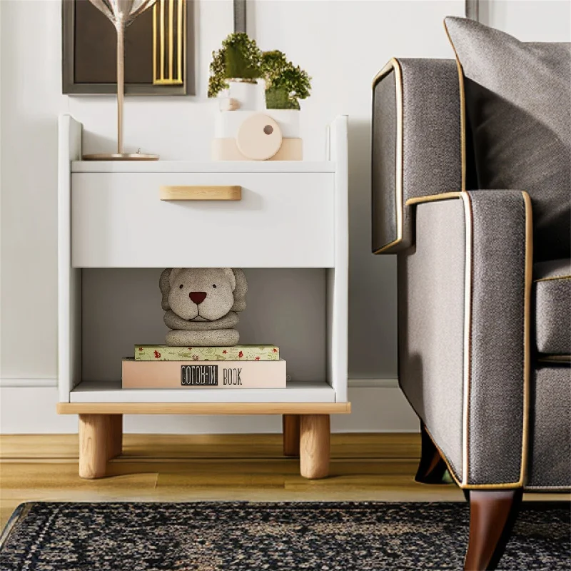 Nightstand with Open Storage Shelf and One Drawer