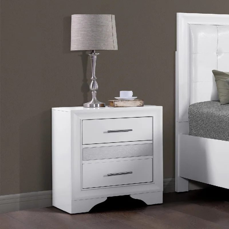 Norah 2-Drawer Nightstand with Metal Handles, White