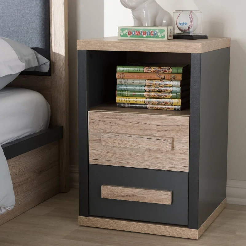 Pandora Modern and Contemporary Dark Grey and Light Brown Two-Tone 2-Drawer Nightstand