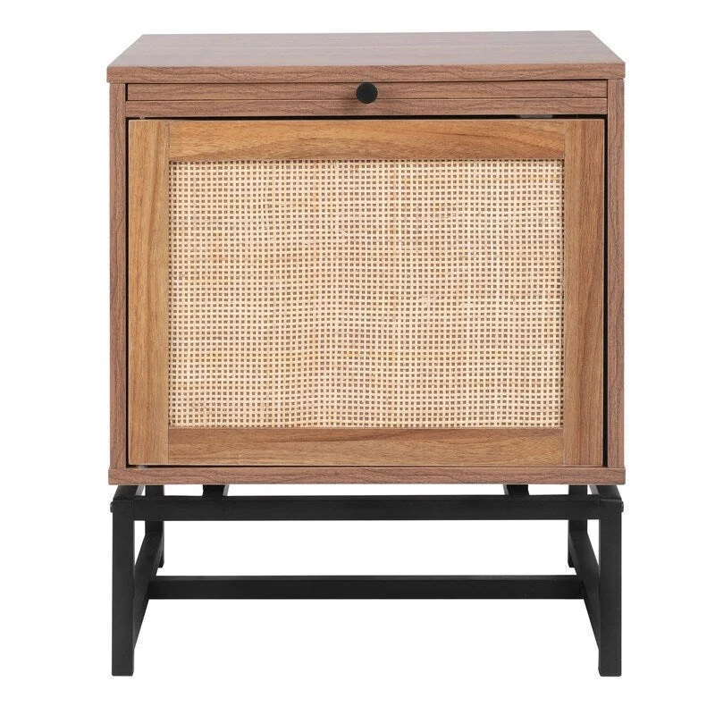 Rattan Nightstand with Frosted Metal Base