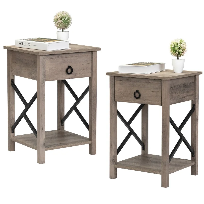 Set of 2 Farmhouse Wood Nightstand