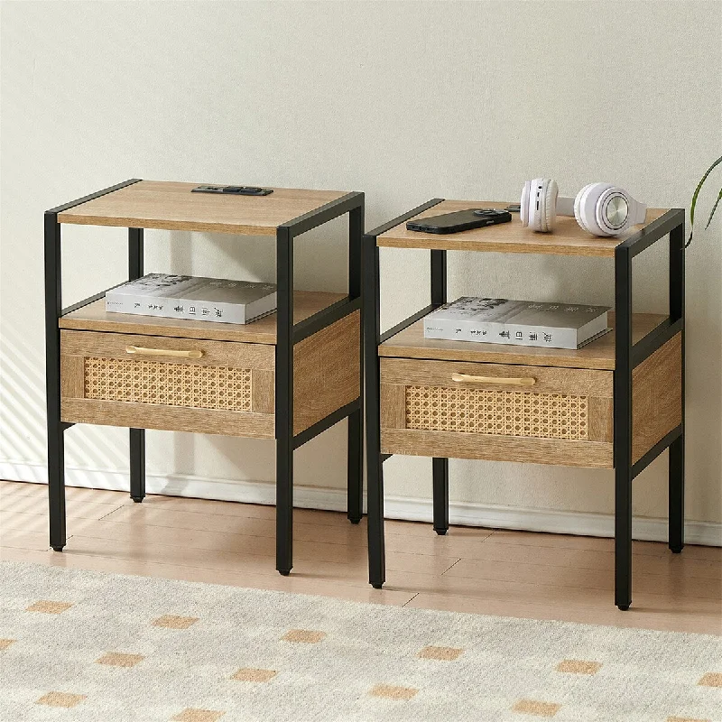 Set of 2 Modern nightstand with metal legs