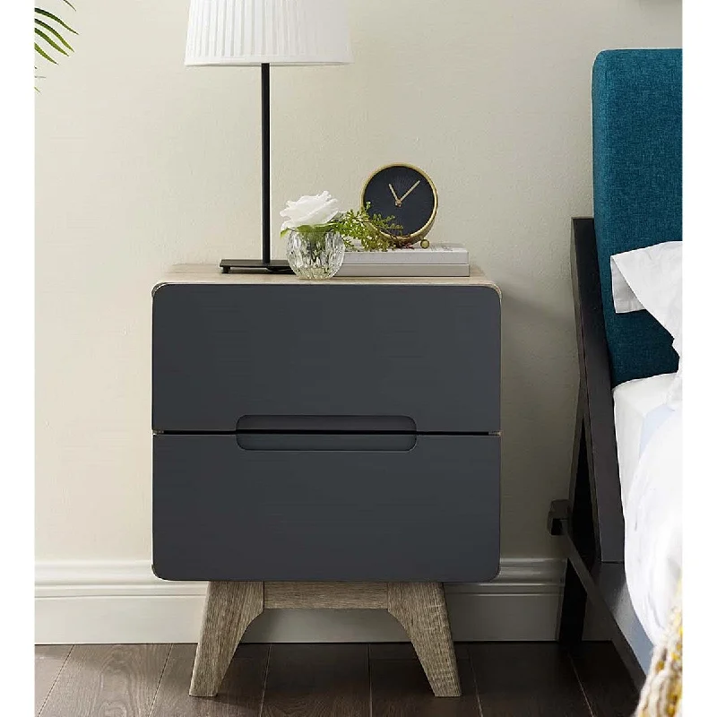 Tolmino Grey and Natural 2-Drawer Wooden Nightstand