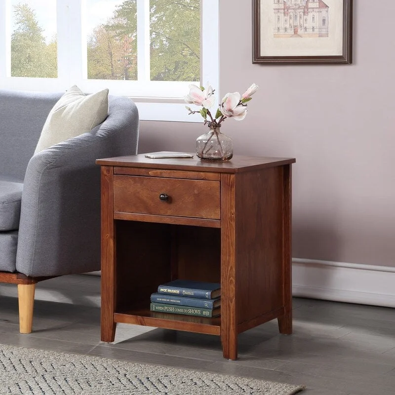 Traditional Style Solid Wood Nightstand with Storage,1 Drawer(Brown)