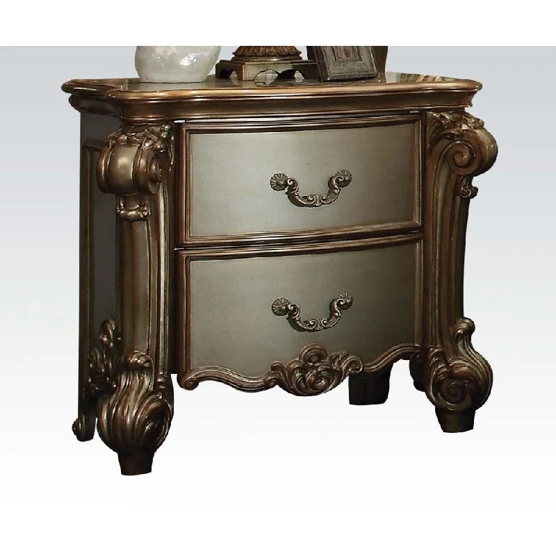 Vendome Nightstand in Gold Patina & Bone, Vintage Traditional Style, 2 Drawers, PU, Wood (Aspen/Poplar)