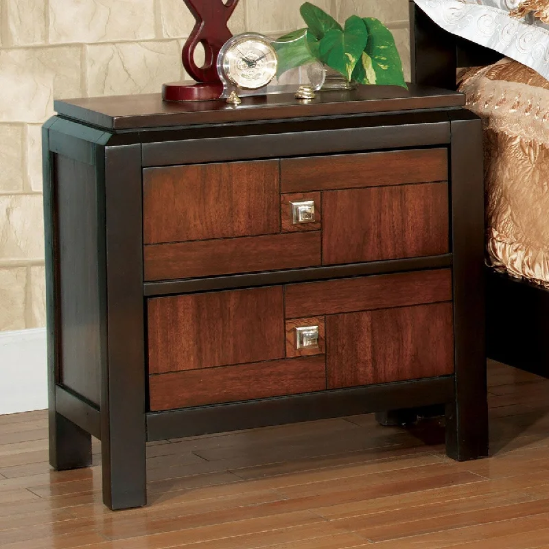 Walnut 1pc Nightstand Only Transitional Solid wood 2-Drawers Square Chrome Knobs Multitone Unique Nightstand