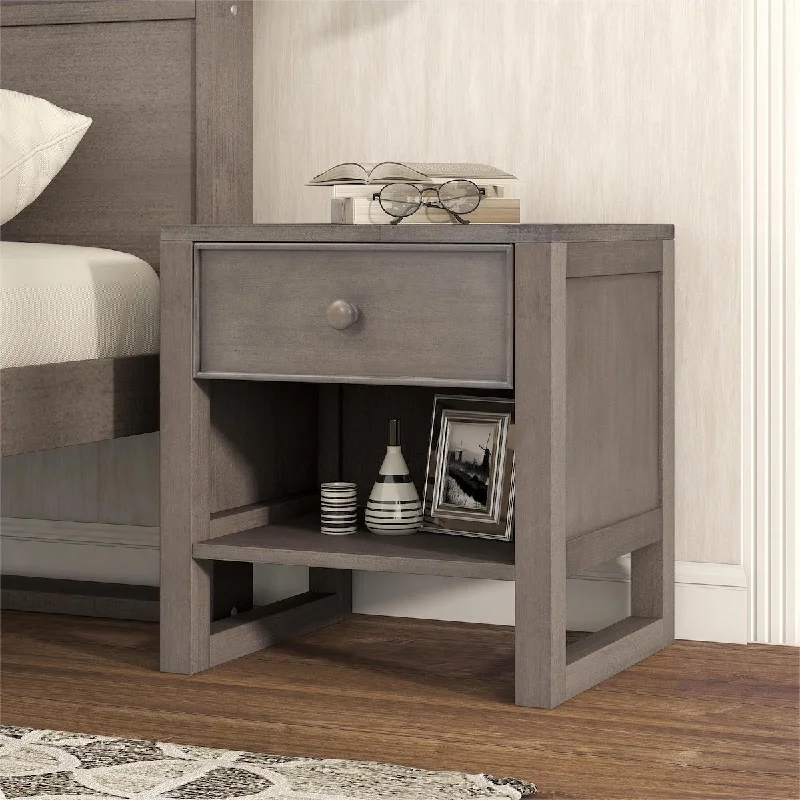 Wooden Nightstand with a Drawer and an Open Storage