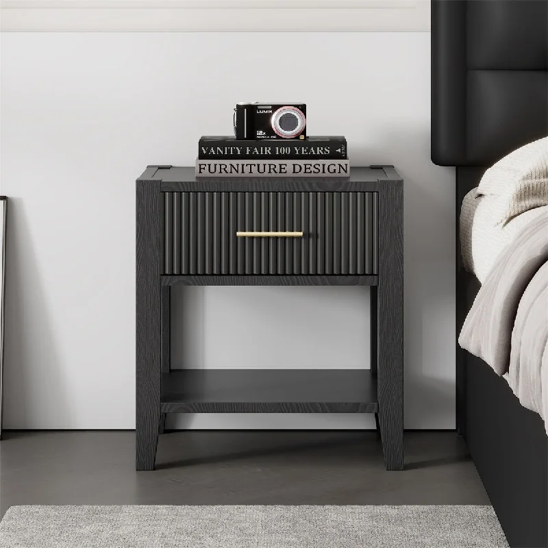 Wooden Nightstand with a Drawer and an Open Storage